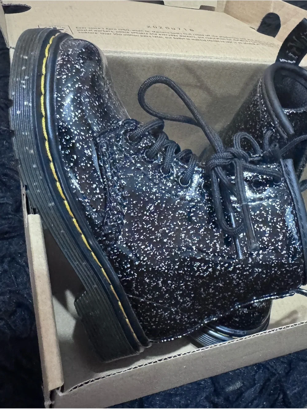 Dr. Martens Black Glitter Lace-Up Combat Boots. Toddler 7